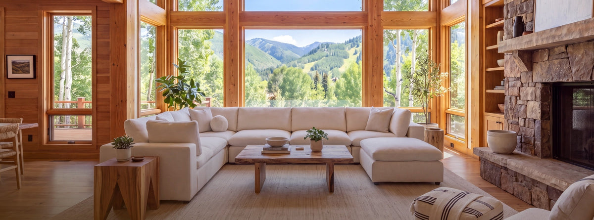Aspen Cloud oversized U-shape sectional sofa in cream in a family room