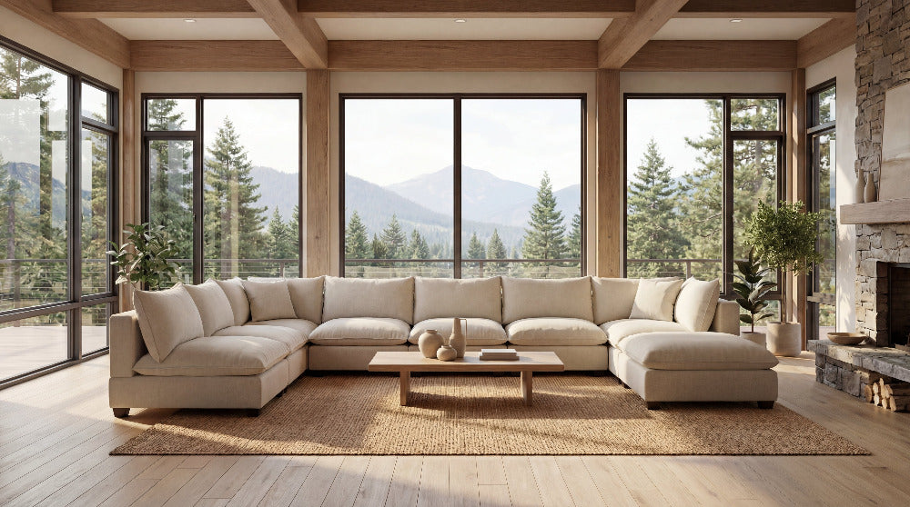 Modern cream cloud sectional sofa with modular pieces that can be rearranged