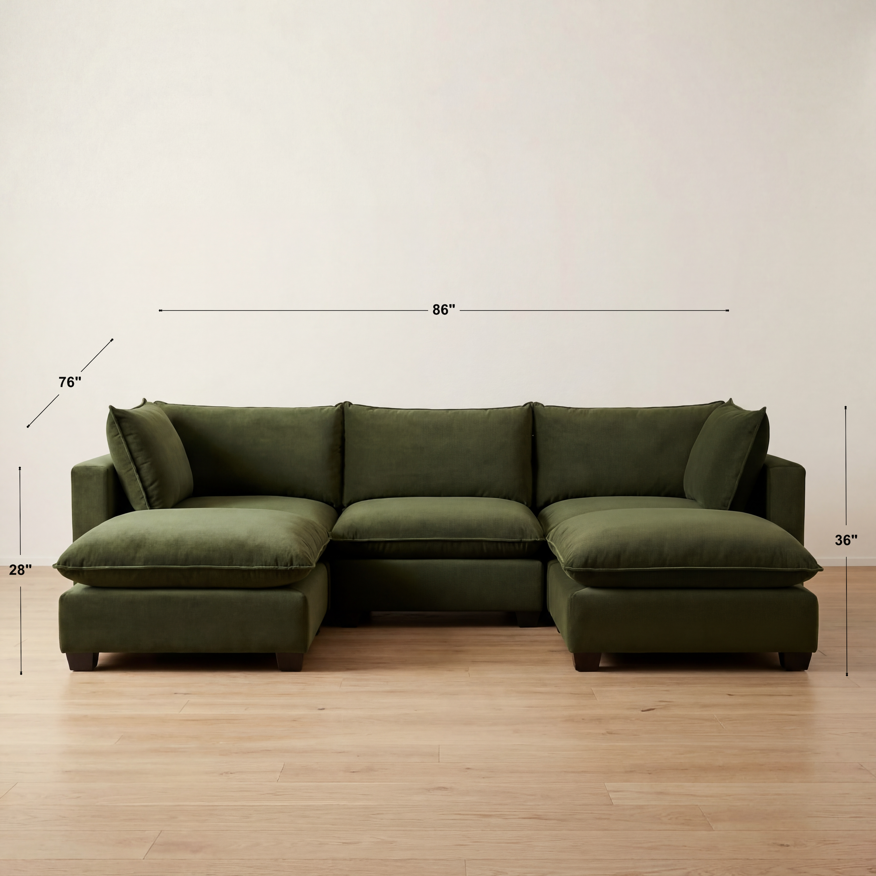 Aspen Cloud U-Shape Sectional + Double Ottoman (5-Piece)