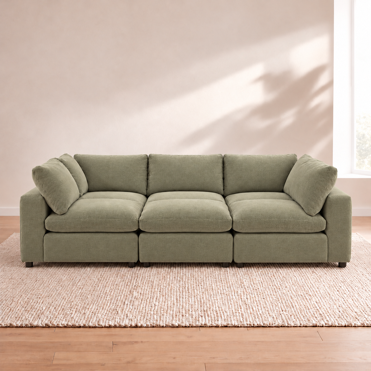 Aspen Cloud Petite 6-piece pit sectional sofa in Sage Green linen