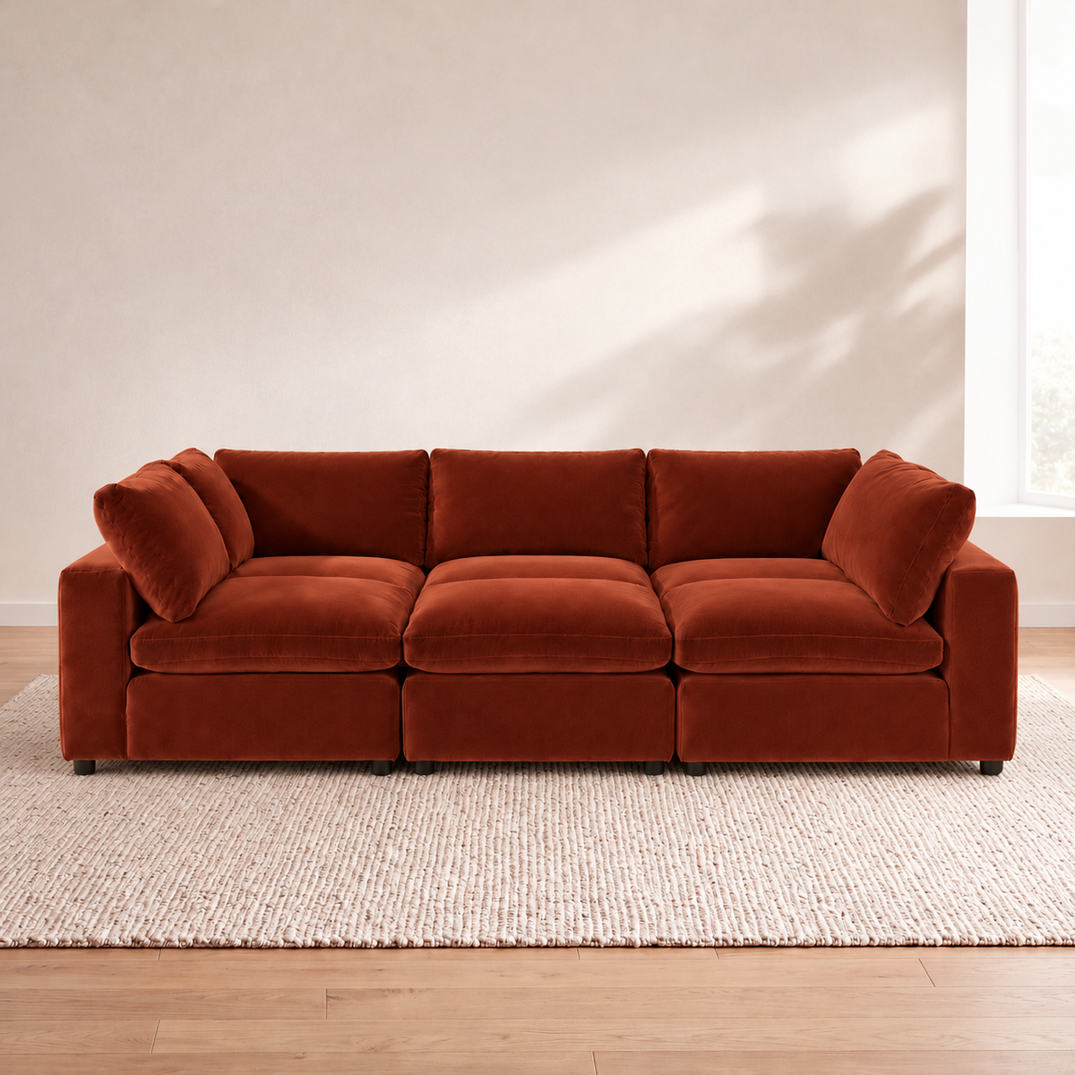Aspen Cloud Petite 6-piece pit sectional sofa in Rust velvet