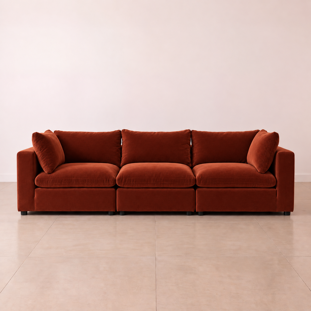 Aspen Cloud Petite 3-seat modular sofa in Rust velvet