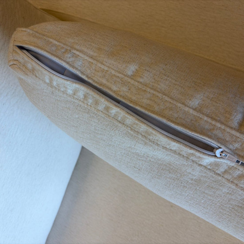 Zipper on a removable Aspen Cloud Petite cushion cover in Latte chenille