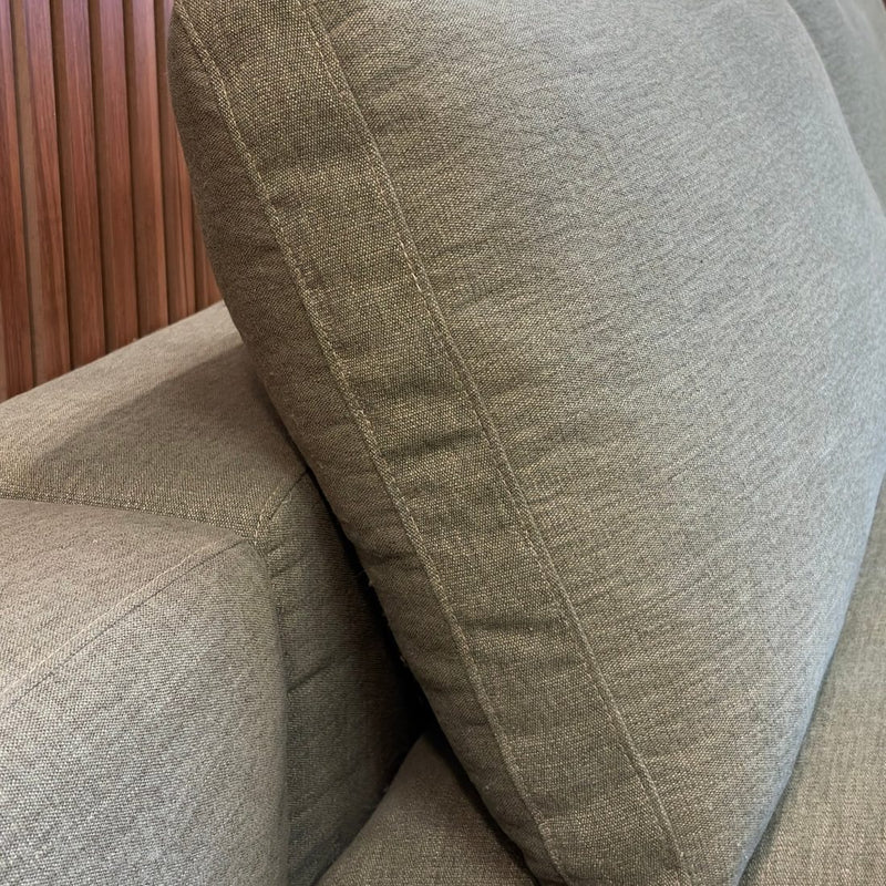 Close-up of an Aspen Cloud Petite back cushion in Sage Green linen