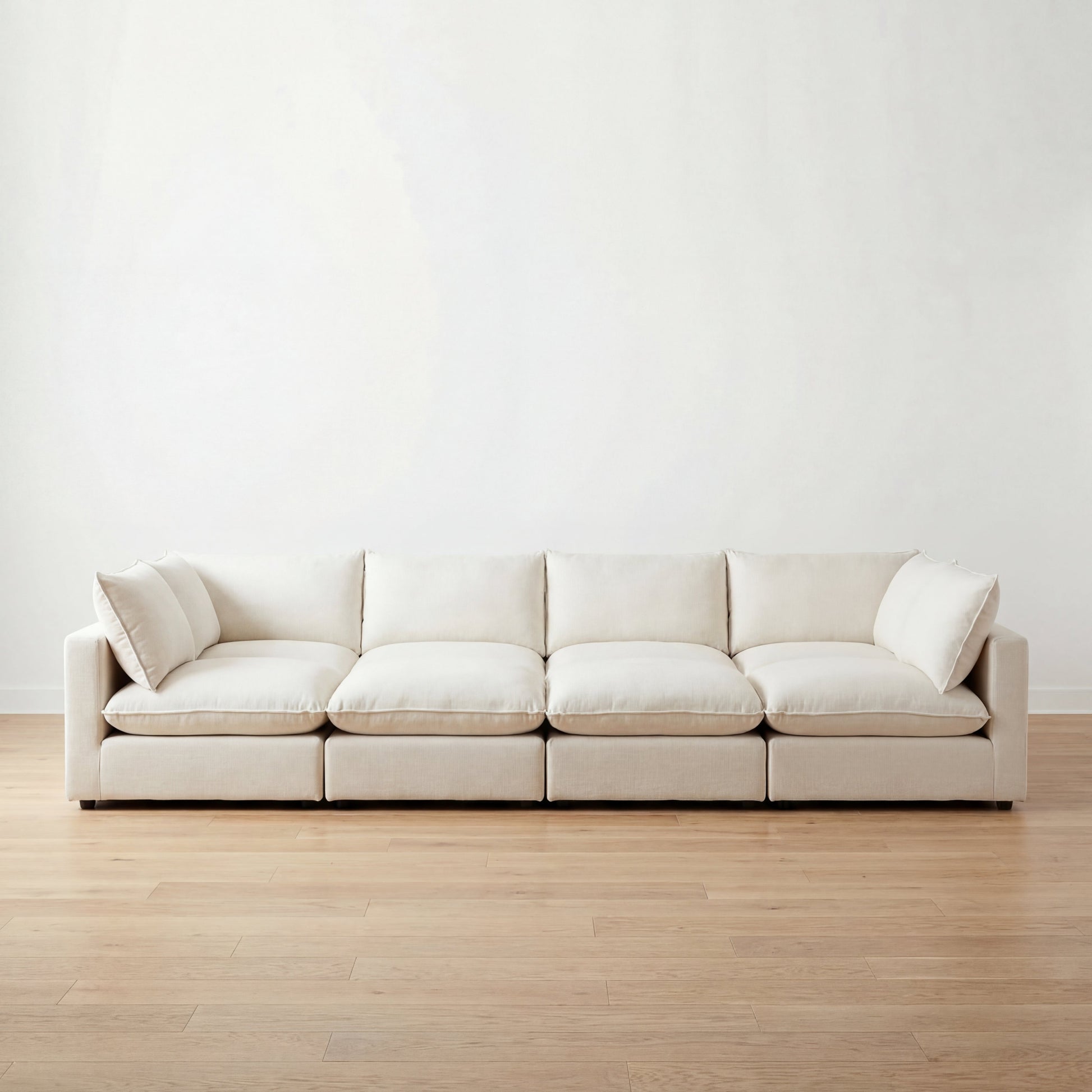 off white large modular pit sectional sofa  with 8 pieces