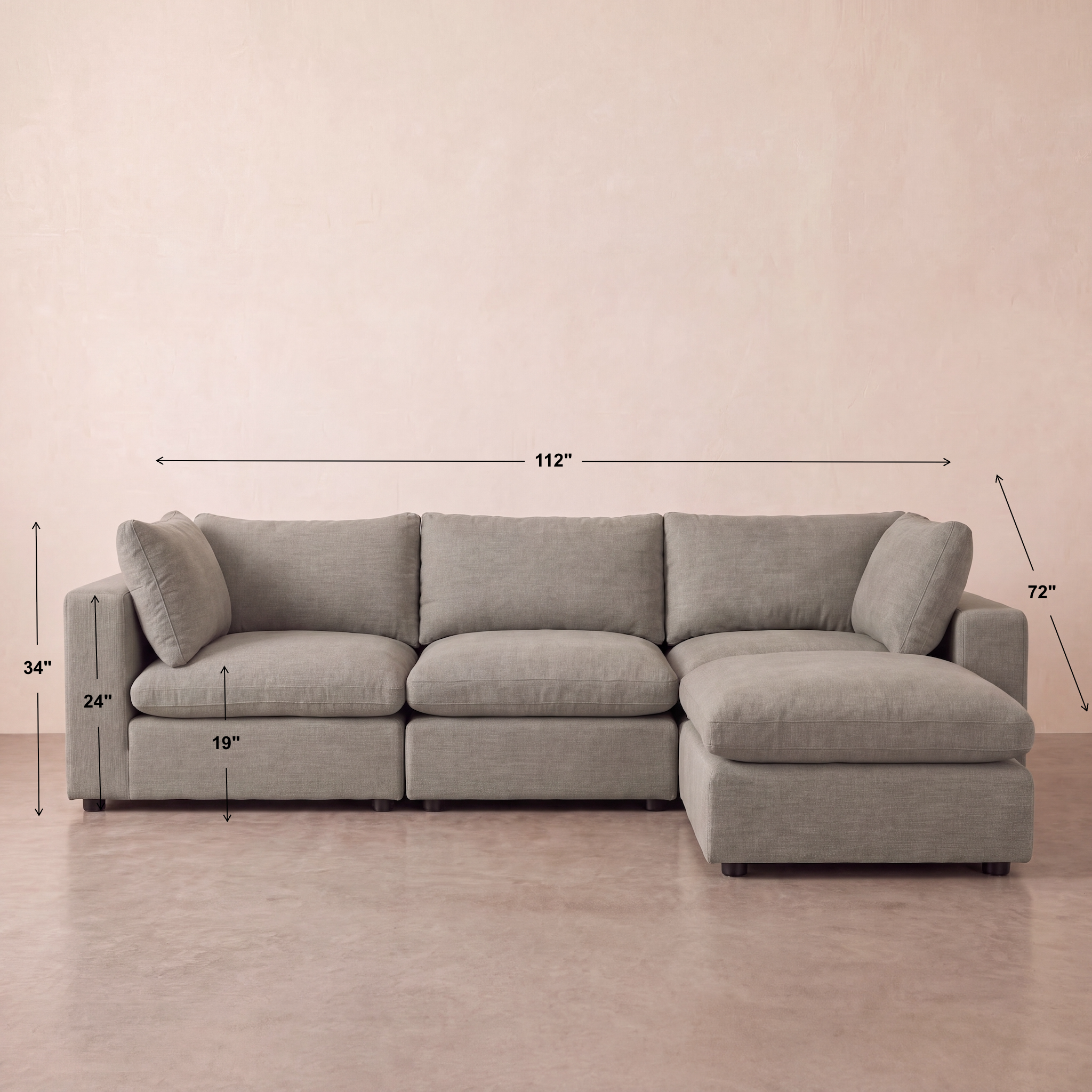 Aspen Cloud Petite Sectional + Ottoman (4-Piece)
