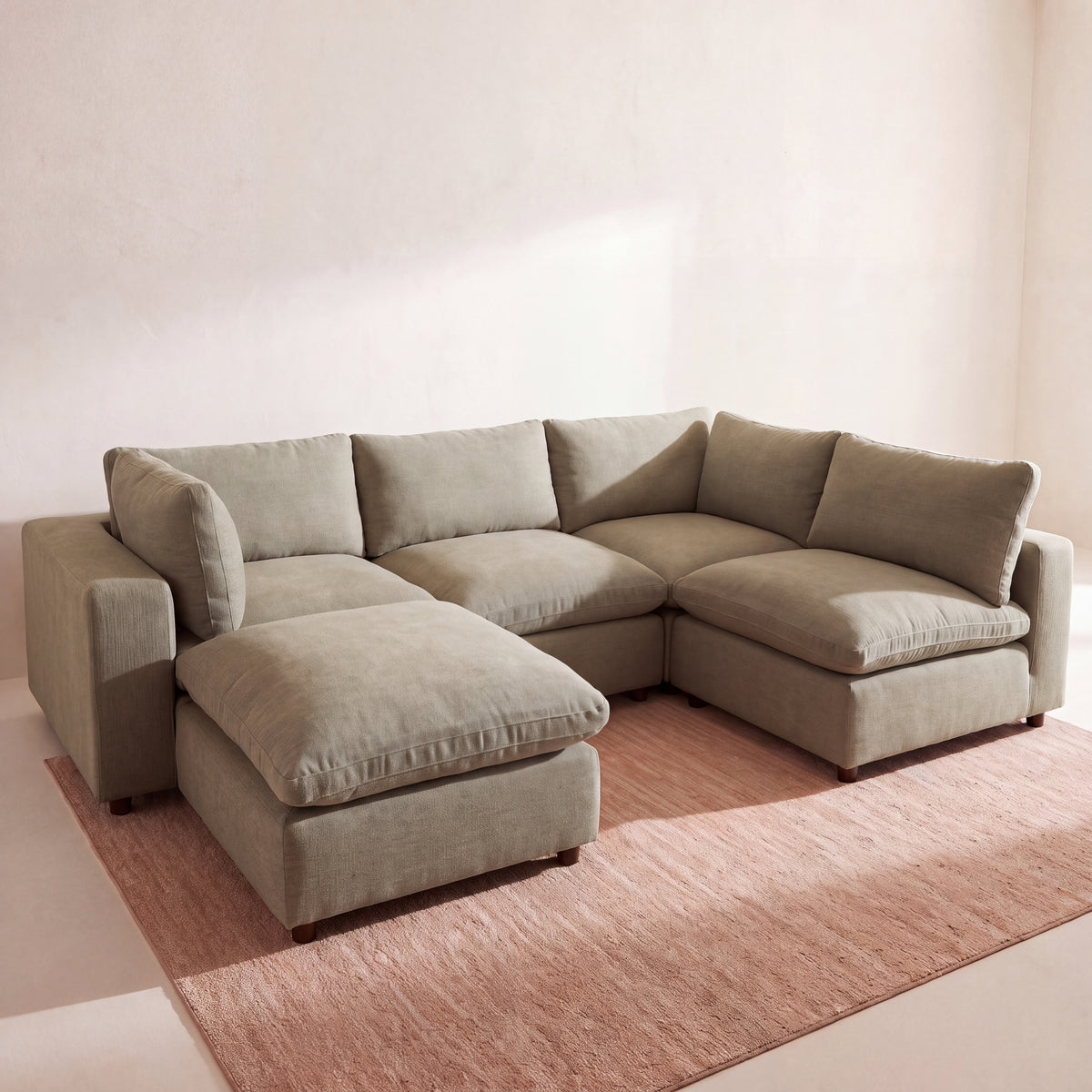 modular 5piece U shaped sectional couch made for adaptability and washable covers
