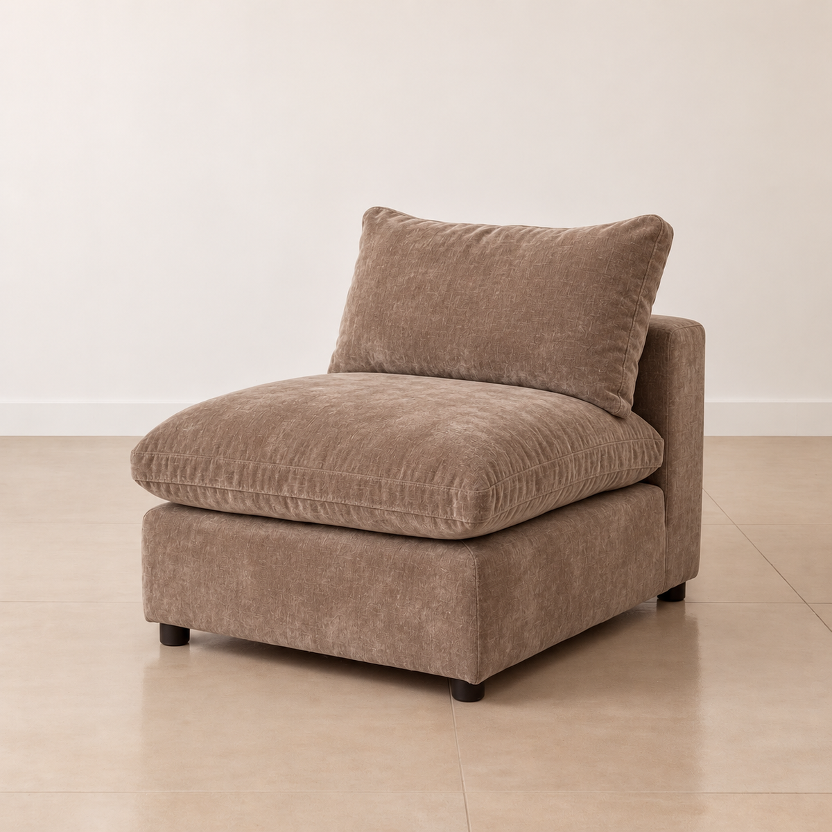Aspen Cloud Petite armless modular sofa section in Latte chenille, front view