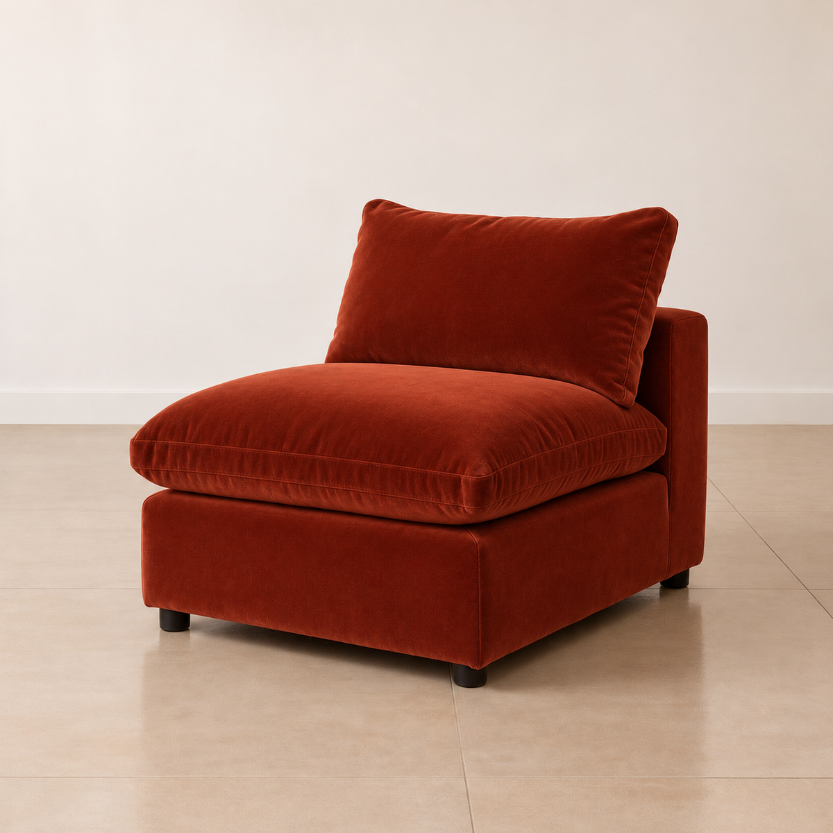 Aspen Cloud Petite armless modular sofa section in Rust velvet, front view