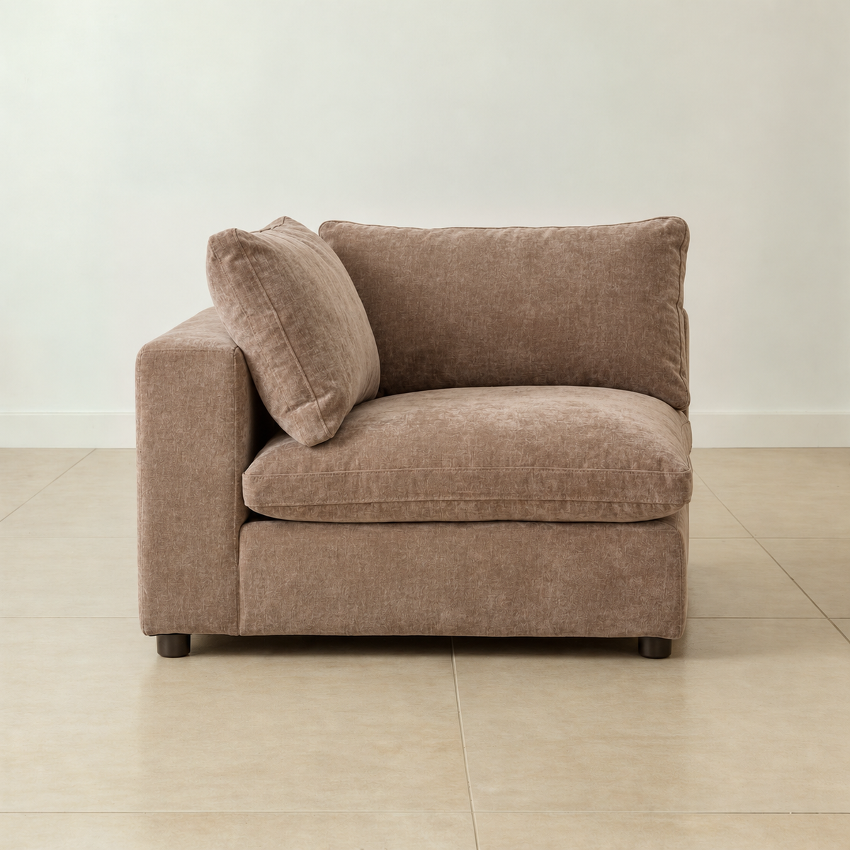 Aspen Cloud Petite corner modular sofa section in Latte chenille, front view