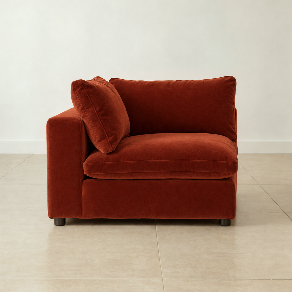 Aspen Cloud Petite corner modular sofa section in Rust velvet, front view