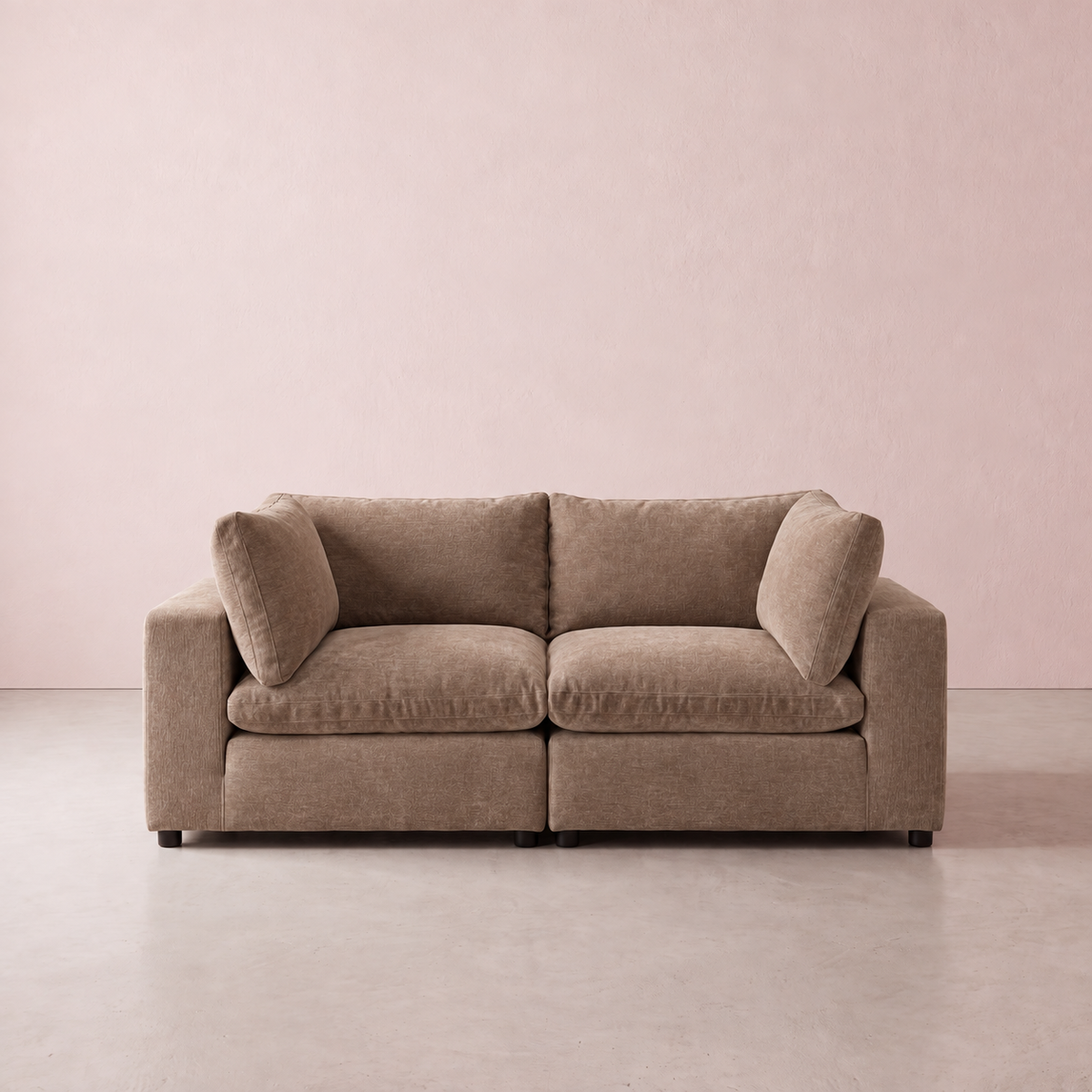 Aspen Cloud Petite 2-piece modular loveseat in Latte chenille, front view