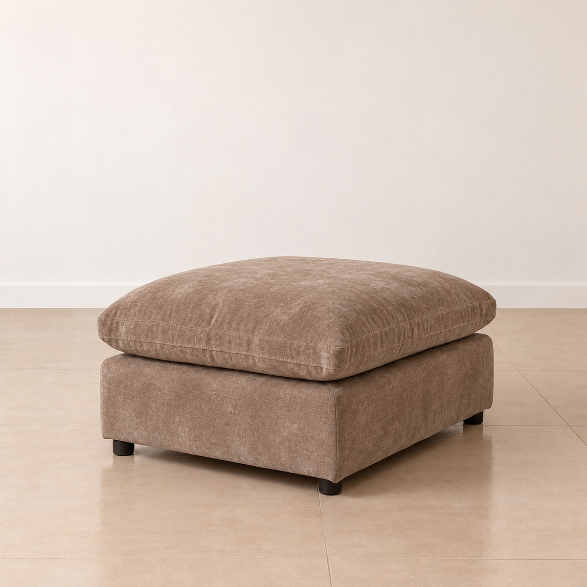 Aspen Cloud Petite modular ottoman in Latte chenille, front view