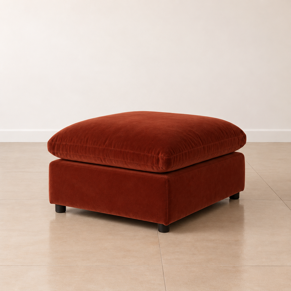 Aspen Cloud Petite modular ottoman in Rust velvet, front view