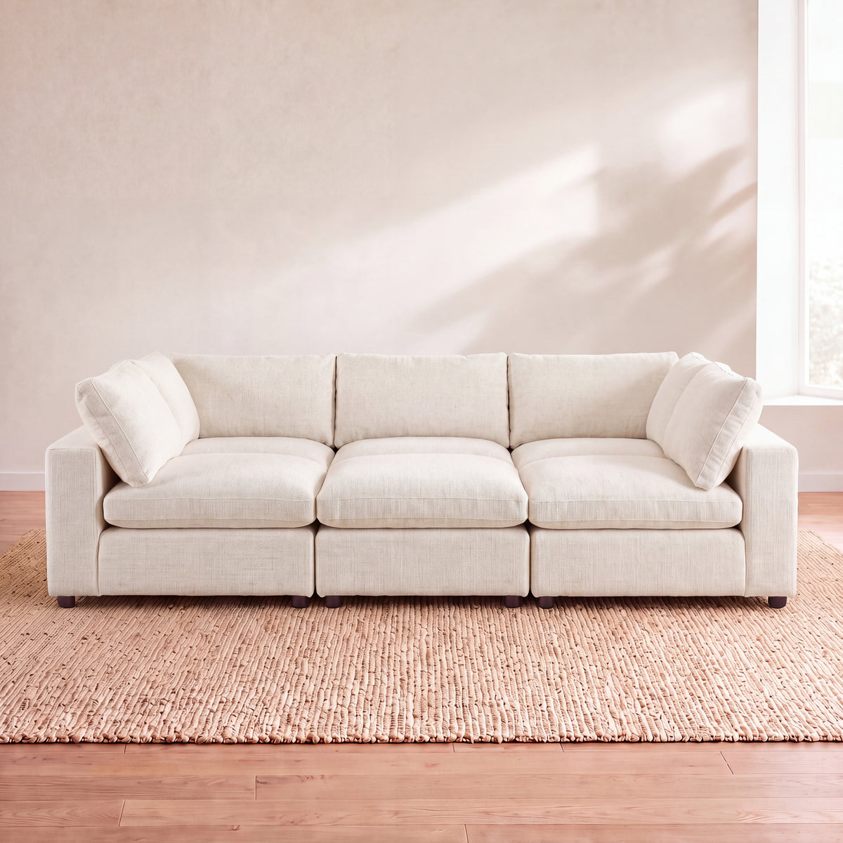 Aspen Cloud Petite 6-piece pit sectional sofa in Coastal Ivory performance linen