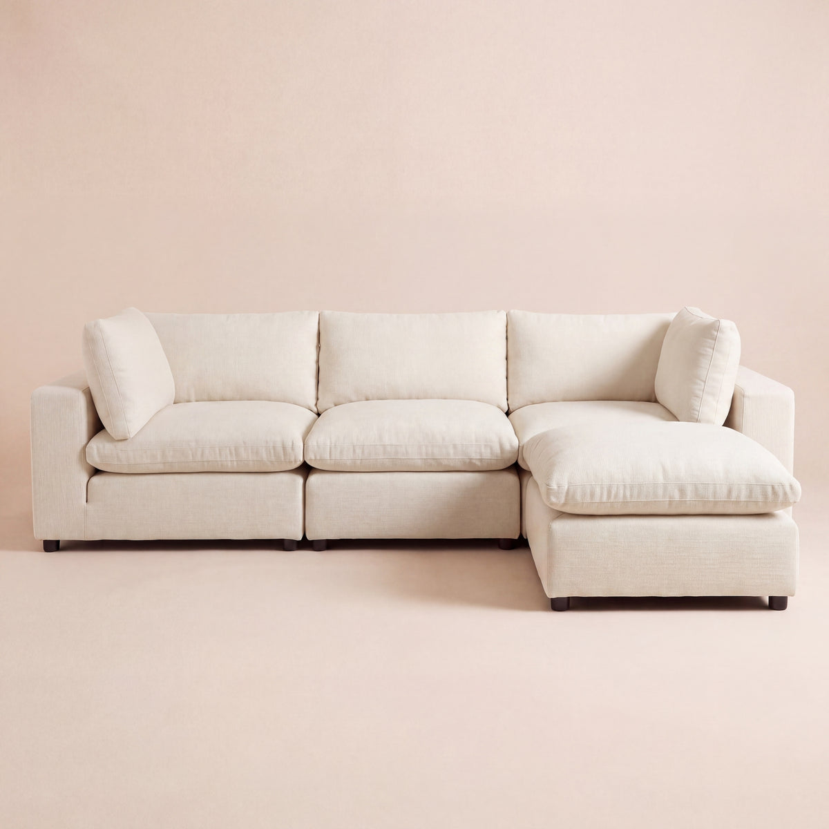 Aspen Cloud Petite 4-piece modular sectional sofa in Coastal Ivory linen with a right-facing chaise