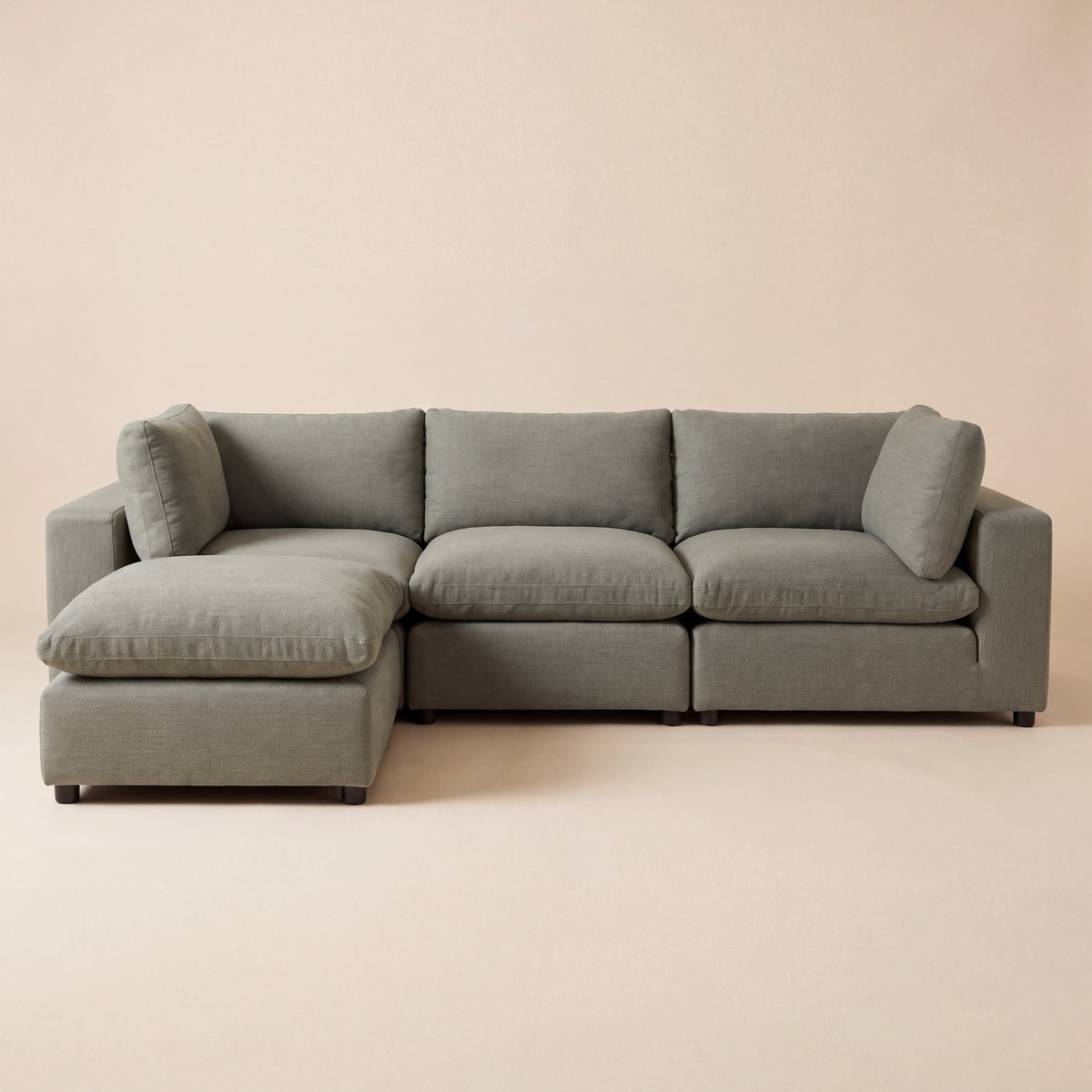 Aspen Cloud Petite 4-piece modular sectional sofa in Sage Green linen with a left-facing chaise