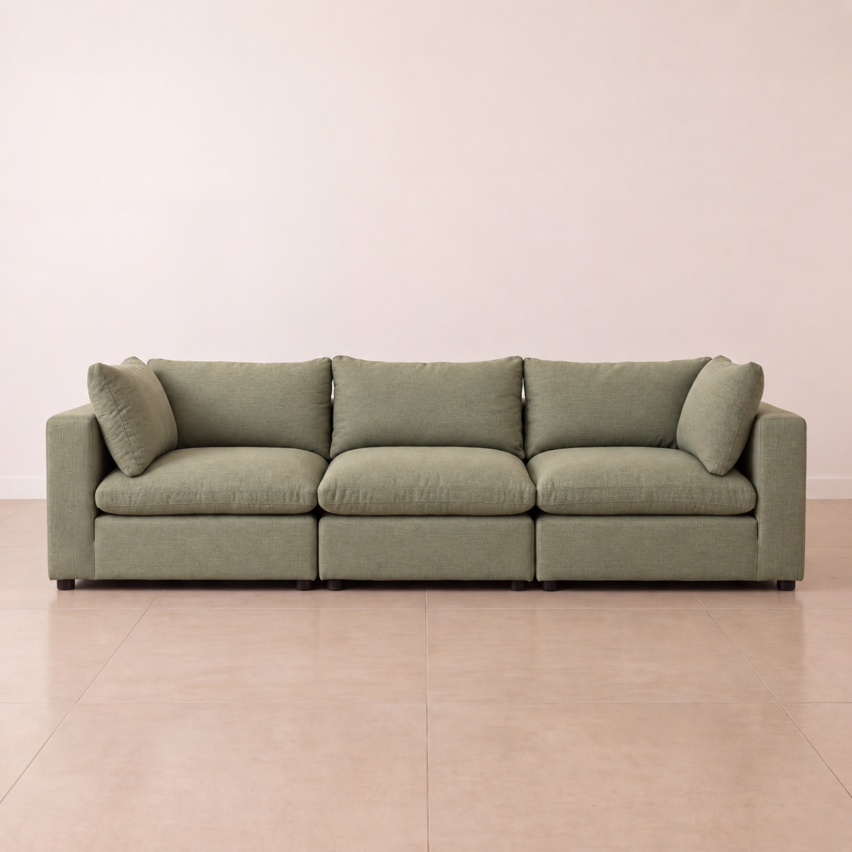Aspen Cloud Petite 3-seat modular sofa in Sage Green linen, front view