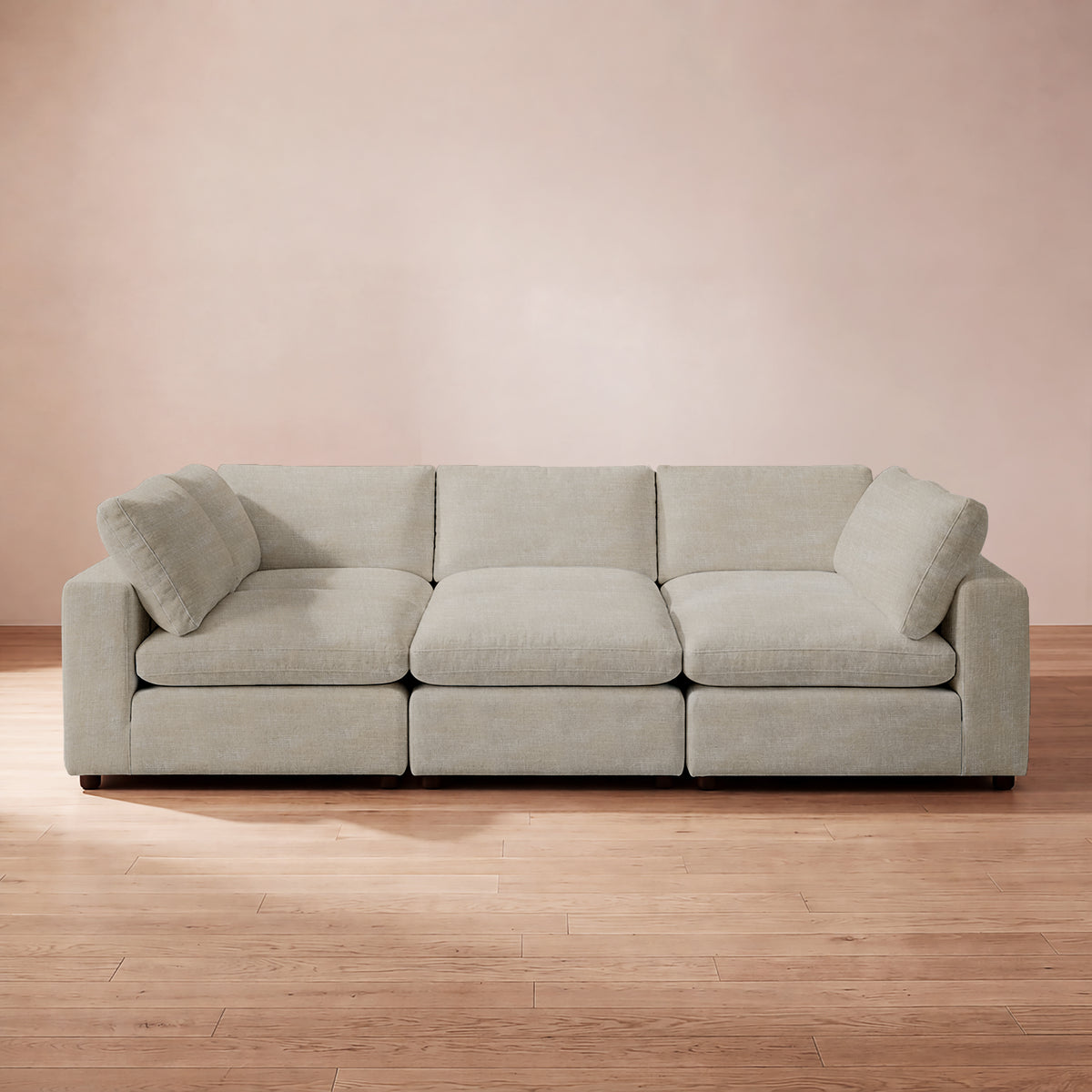 Aspen Cloud Petite 6-piece pit sectional sofa in Quartz performance linen