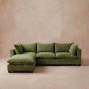 Aspen Cloud 4-piece modular sectional sofa with ottoman in olive velvet, front view
