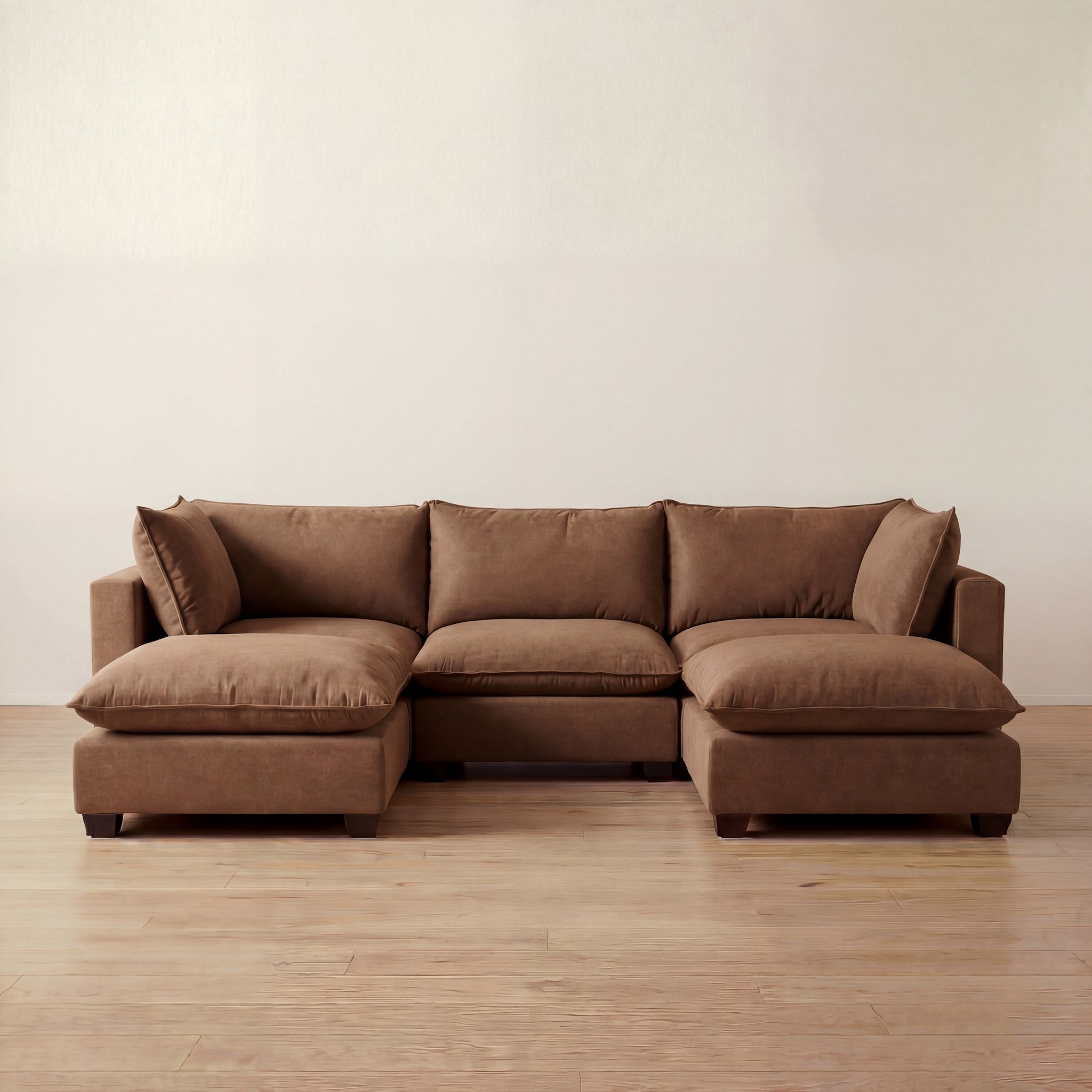 Aspen Cloud U-Shape Sectional + Double Ottoman (5-Piece)
