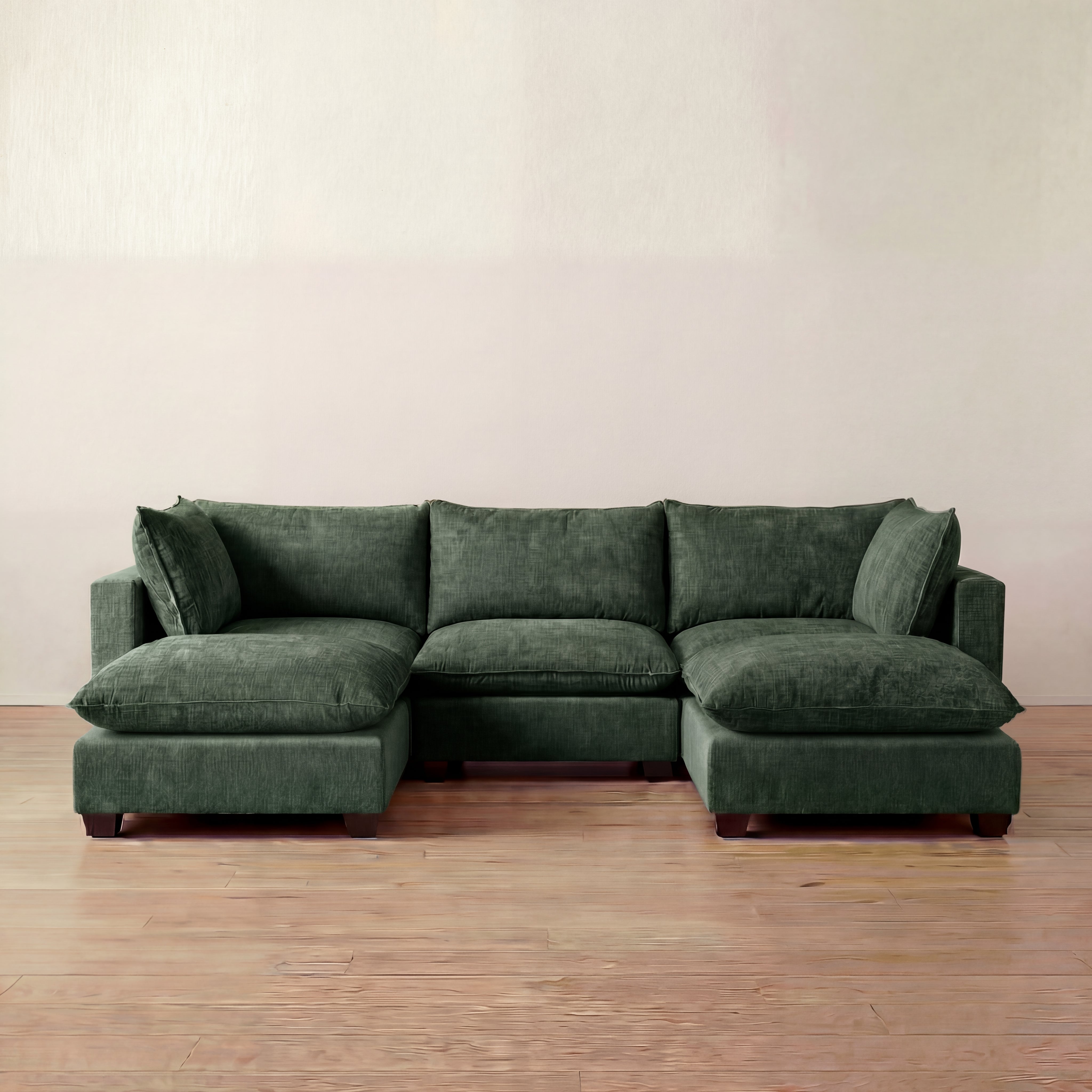 Aspen Cloud U-Shape Sectional + Double Ottoman (5-Piece)