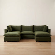 olive velvet modular sectional couch in the cloud style modern design