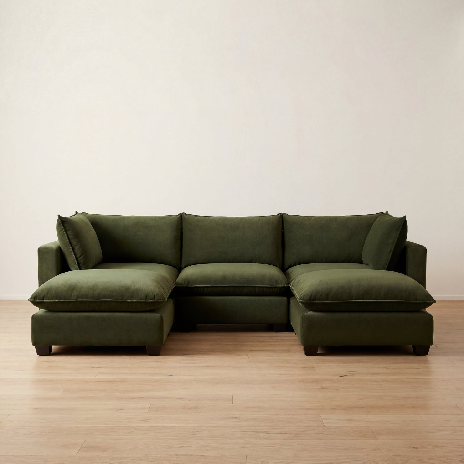 olive velvet modular sectional couch in the cloud style modern design