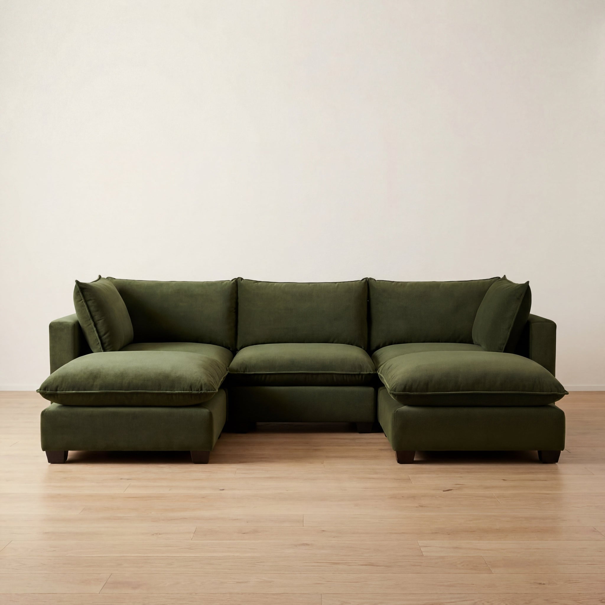 olive velvet modular sectional couch in the cloud style modern design