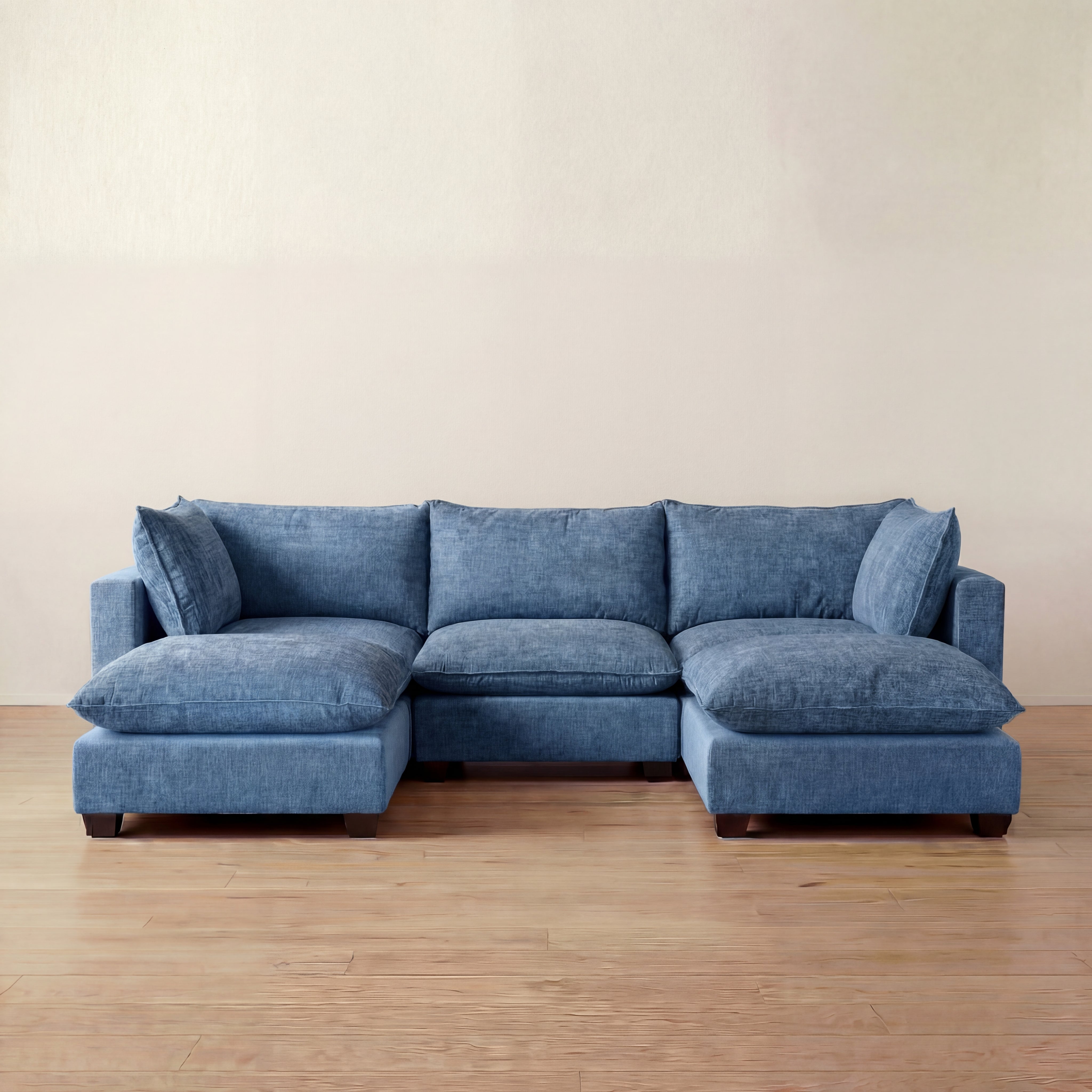 Aspen Cloud U-Shape Sectional + Double Ottoman (5-Piece)