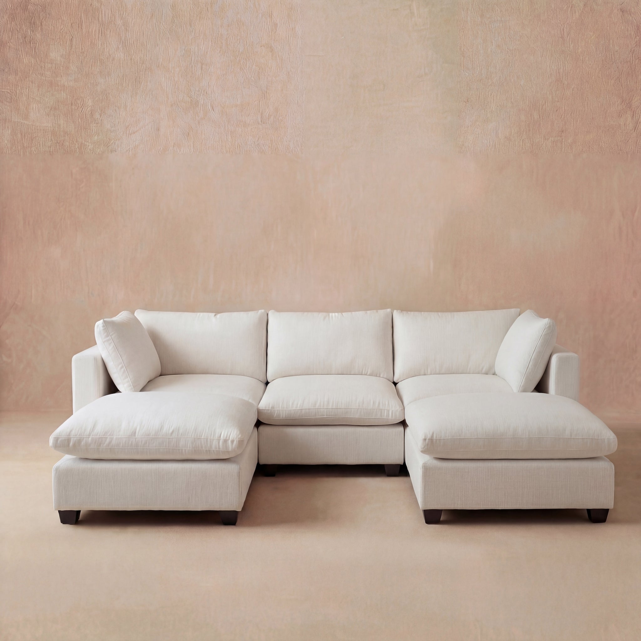 Aspen Cloud U-Shape Sectional + Double Ottoman (5-Piece)
