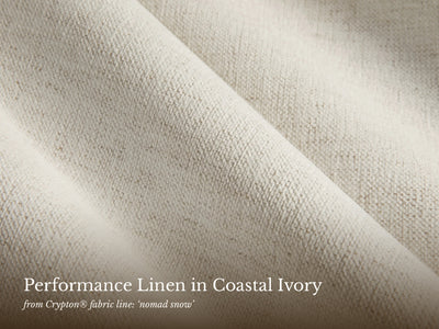Coastal Ivory performance linen fabric swatch with care notes